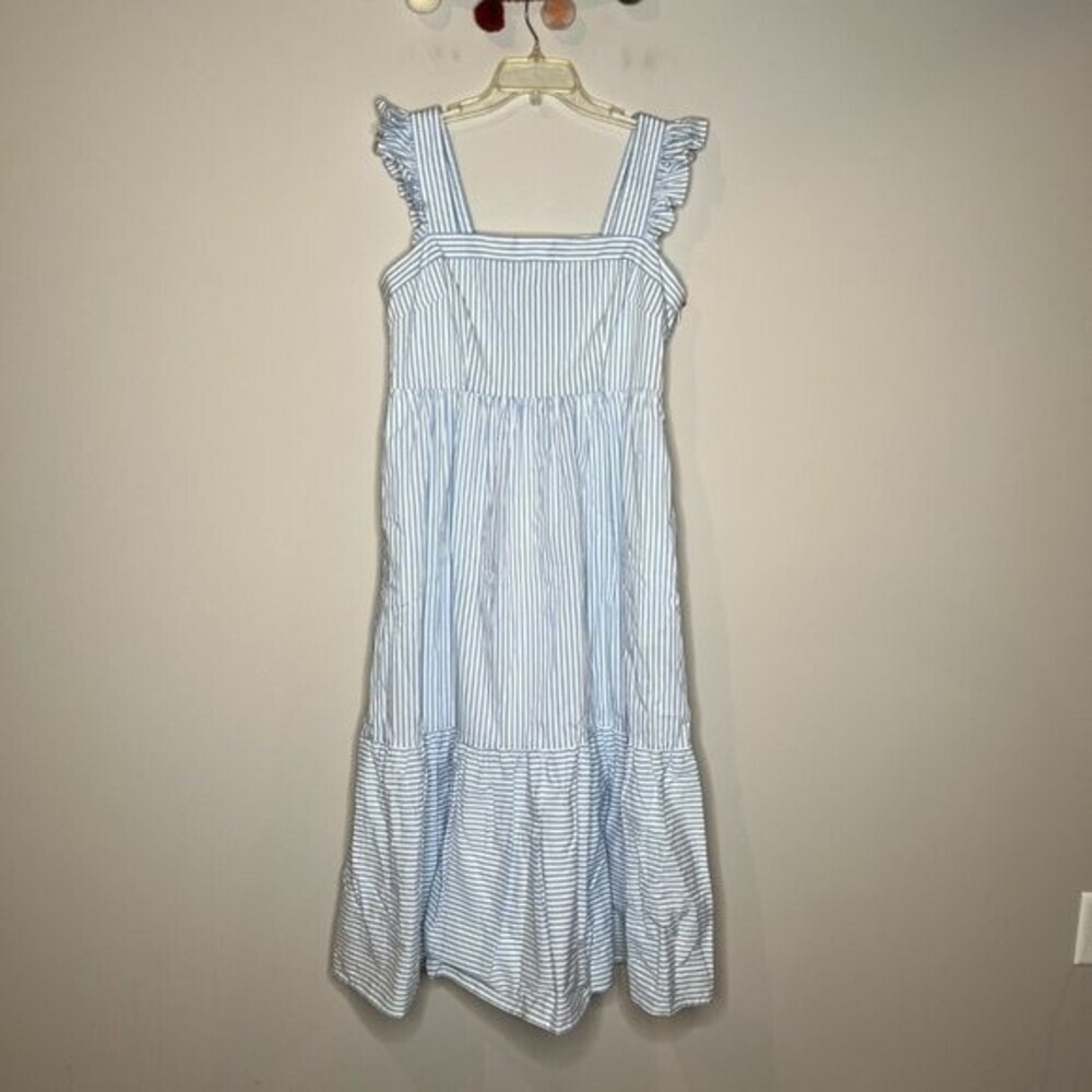 NWT Gal Meets Glam Jasmine Blue Striped Ruffle Tiered Maxi Dress